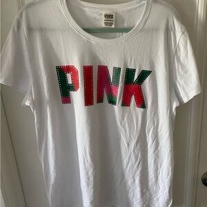 VS PINK White/Multi Tee with Rhinestones